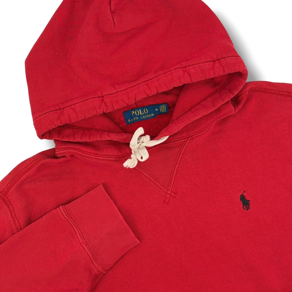 Polo Ralph Lauren Hoodie Men M Red Waffle Knit Heavy Cotton Blend Pony Pullover